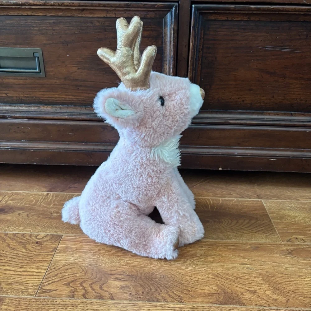 Pink Plush Reindeer with Gold Accents